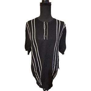 Karl Lagerfield Men’s Elegant Black and White Striped Button Down Shirt
